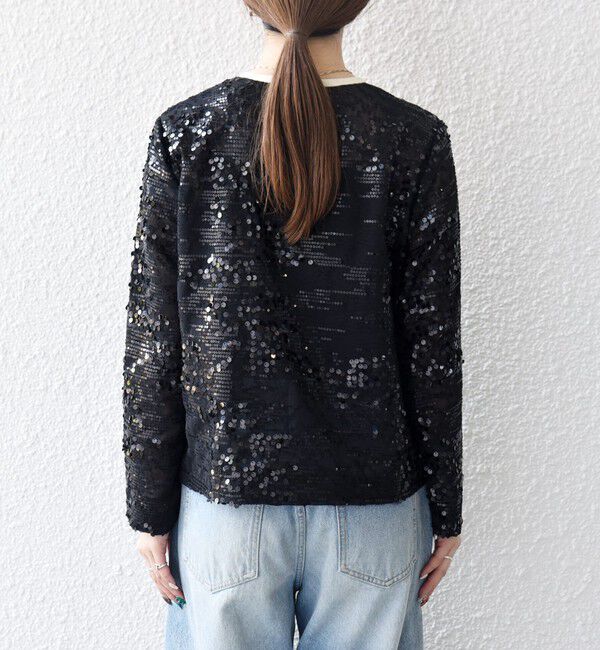 SHIPS any「SHIPS any: スパンコール ジャカード バイカラー クルーネック シャツ カーディガン」|シャツ・ブラウス|