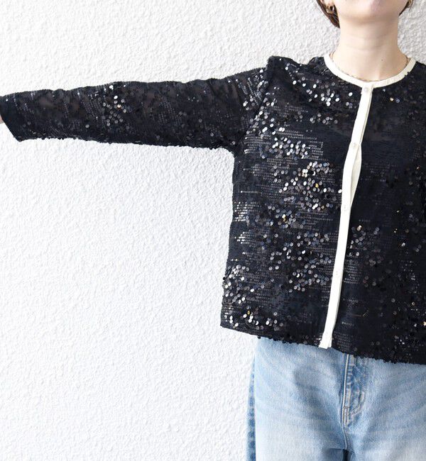 SHIPS any「SHIPS any: スパンコール ジャカード バイカラー クルーネック シャツ カーディガン」|シャツ・ブラウス|