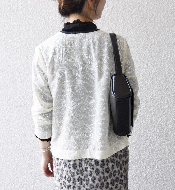 SHIPS any「SHIPS any: スパンコール ジャカード バイカラー クルーネック シャツ カーディガン」|シャツ・ブラウス|