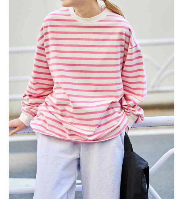 OUTDOOR PRODUCTS Usual Things「≪予約≫コットンボーダークルーネックワイドTEE」|Tシャツ・カットソー|ピンク