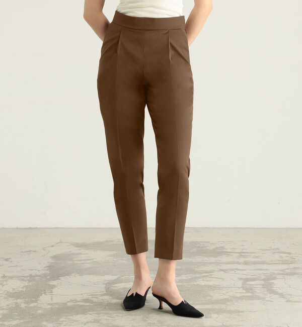 BACCA「ウールポリエステルツイル ウエストタックスリムパンツ」|スラックス|