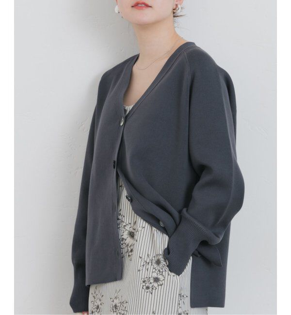 IENA「ファインコットンスムース Vネックカーディガン」|カーディガン|グレー