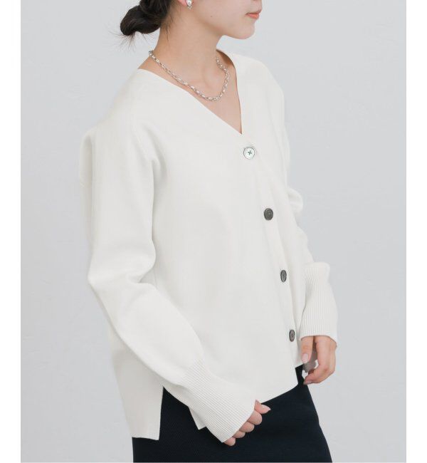 IENA「ファインコットンスムース Vネックカーディガン」|カーディガン|ホワイト