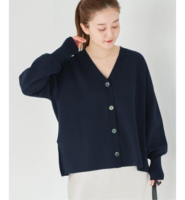IENA「ファインコットンスムース Vネックカーディガン」|カーディガン|ネイビー