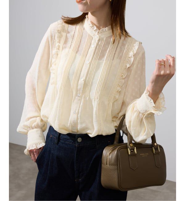 SLOBE IENA「ジャガードピンタックフリルブラウス」|シャツ・ブラウス|