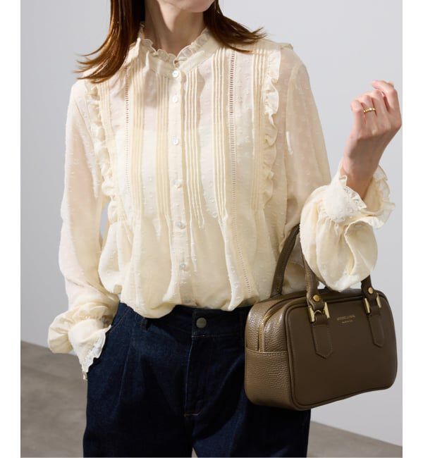 SLOBE IENA「ジャガードピンタックフリルブラウス」|シャツ・ブラウス|ナチュラル