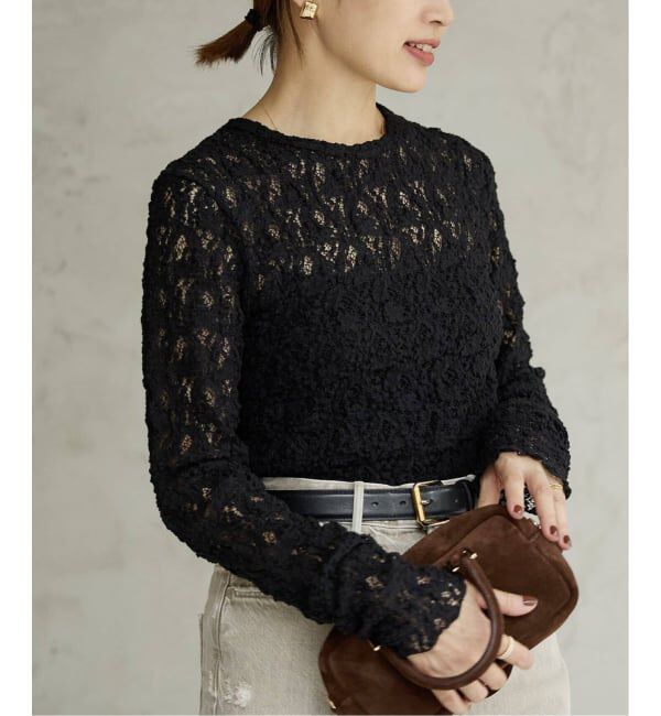 IENA 未使用タグつき　Flowerストレッチレースプルオーバー　ブラック IENA 未使用タグつき Flowerストレッチレースプルオーバー ブラック