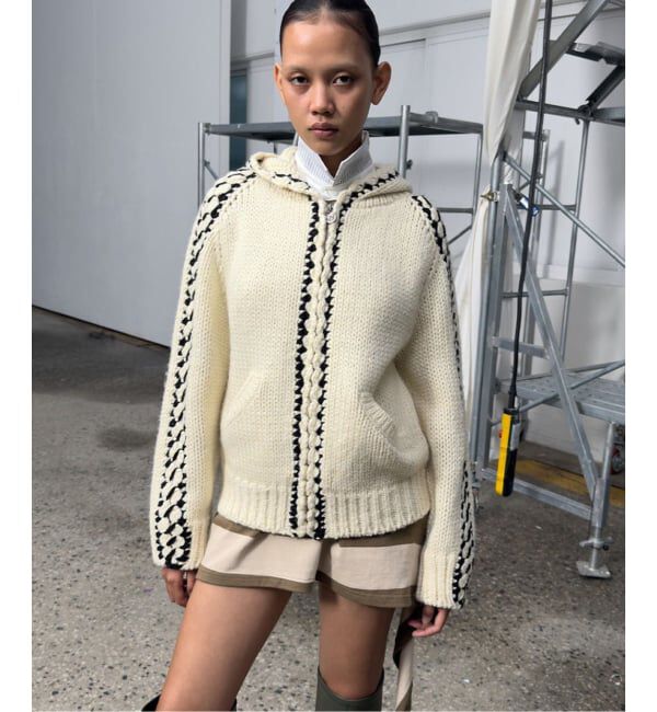 PULP「【Geek Office / ギークオフィス】OPEN YY Knitted STITCH ZIP UP KNIT HOOD」|パーカー|ホワイト