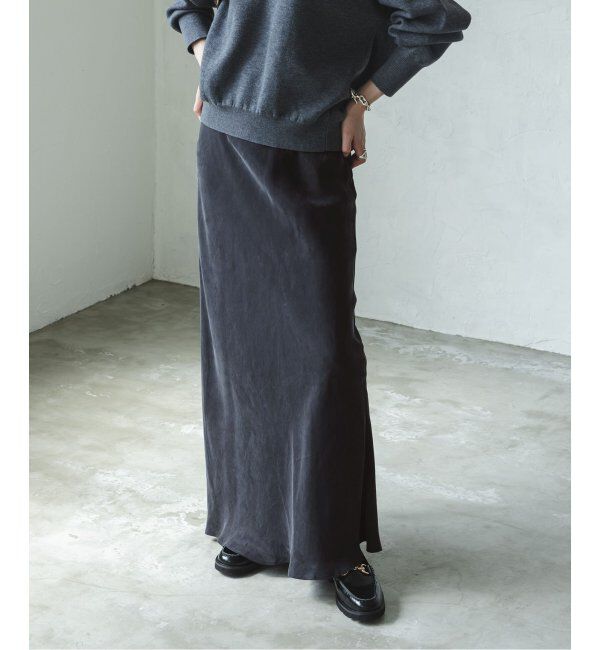 NOBLE「《追加》キュプラサテンナローAラインスカート」|スカート|ネイビー