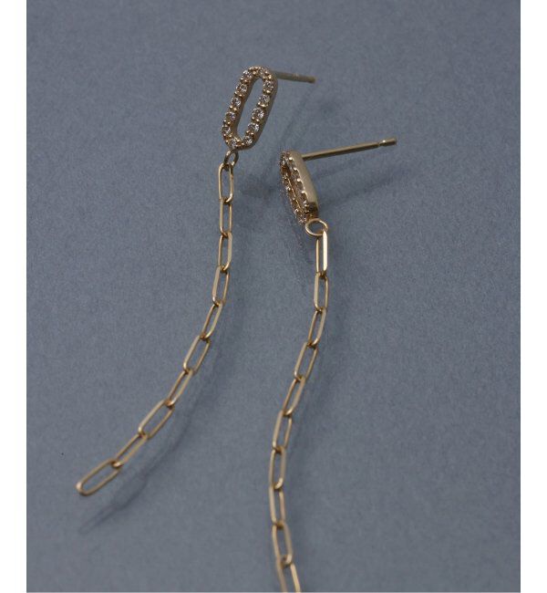 Lilas by Spick&Span「オーバルダイヤクリップチェーンピアス K10（両耳）」|ピアス|ゴールド