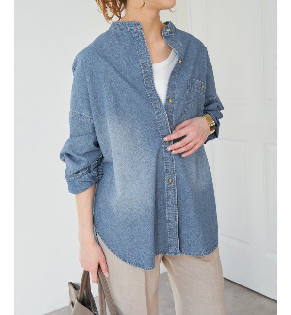 Spick and Span「《WEB限定 / 追加》バンドカラーボックスダンガリーシャツ」|シャツ・ブラウス|