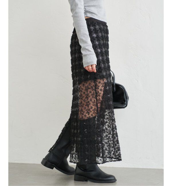 U by SPICK&SPAN「フラワーチュールシアースカート」|スカート|