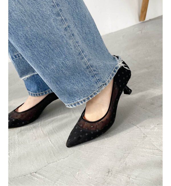  「《追加》5cmポインテッドチュールドットパンプス」|パンプス|ブラック C