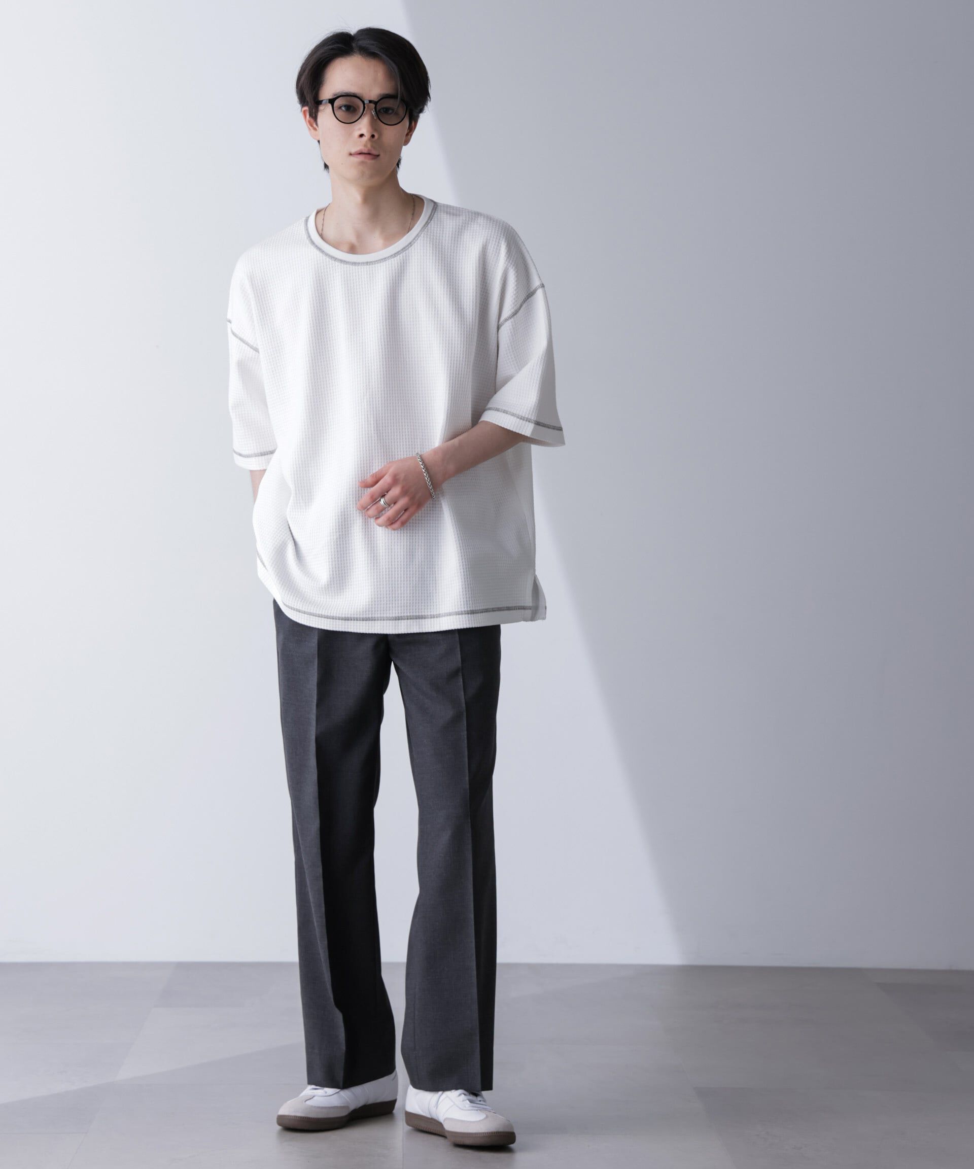 nano･universe「配色ステッチビックワッフルTシャツ 半袖」|Tシャツ・カットソー|