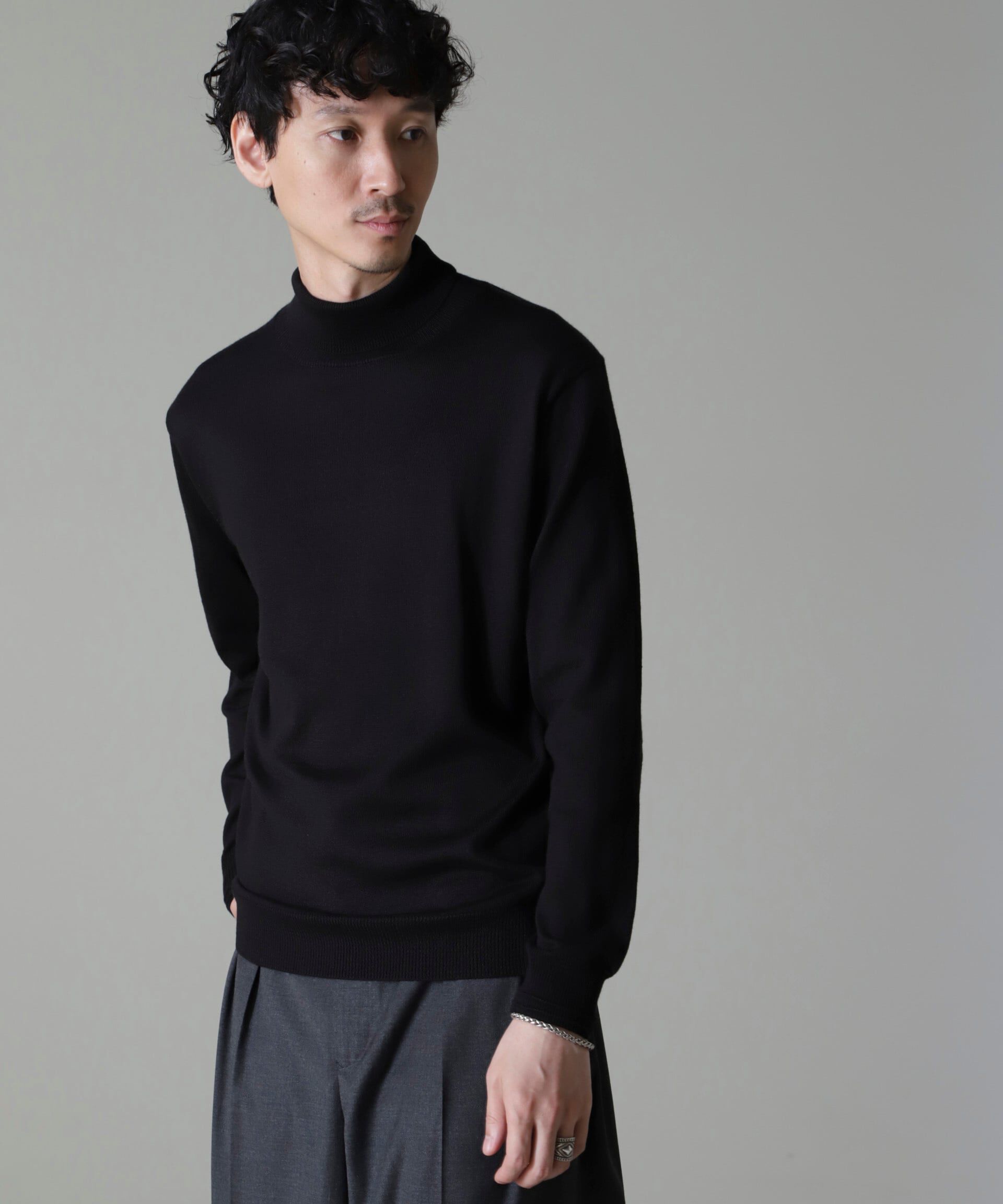 nano･universe「タスマニアミックスタートルニット」|ニット・セーター|ブラック