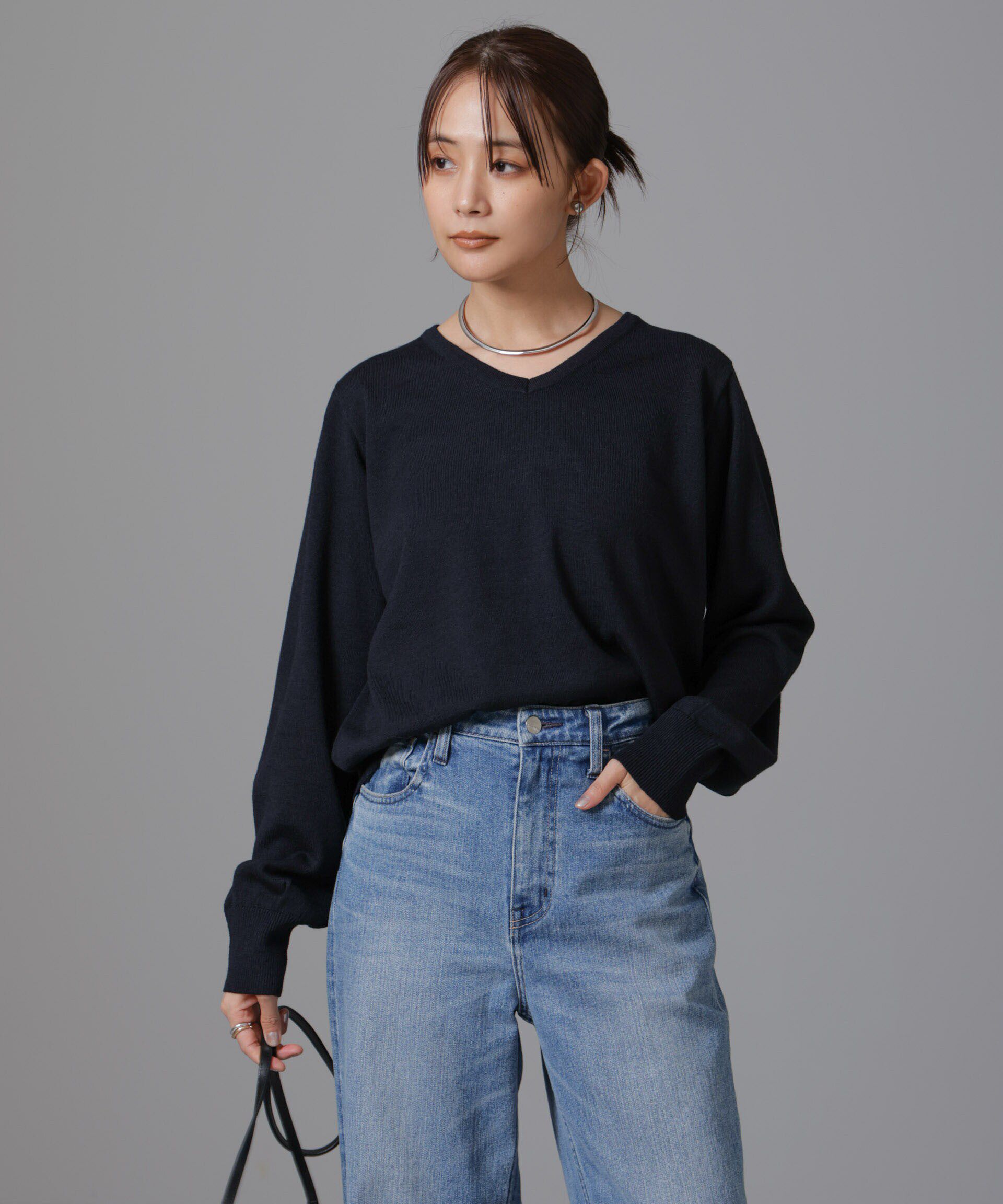 nano･universe「静電気防止 Vネックプルオーバーニット」|ニット・セーター|