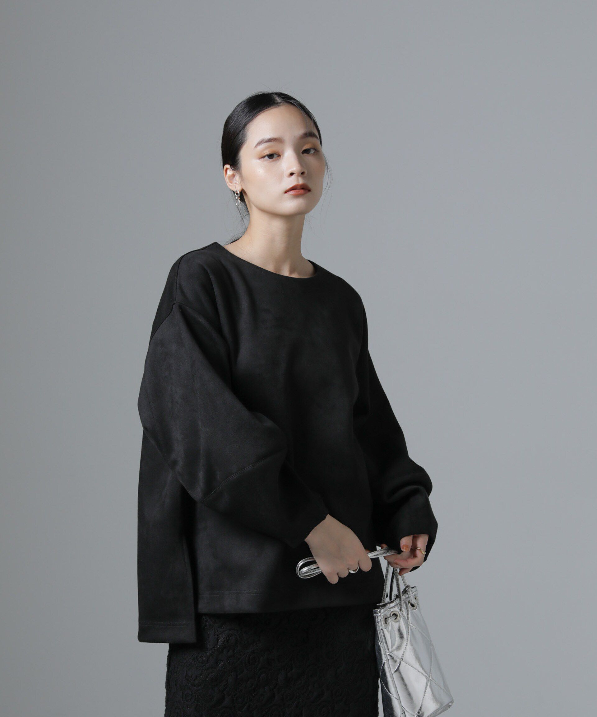 nano･universe「カットスエードプルオーバー(セットアップ可)」|Tシャツ・カットソー|ブラック