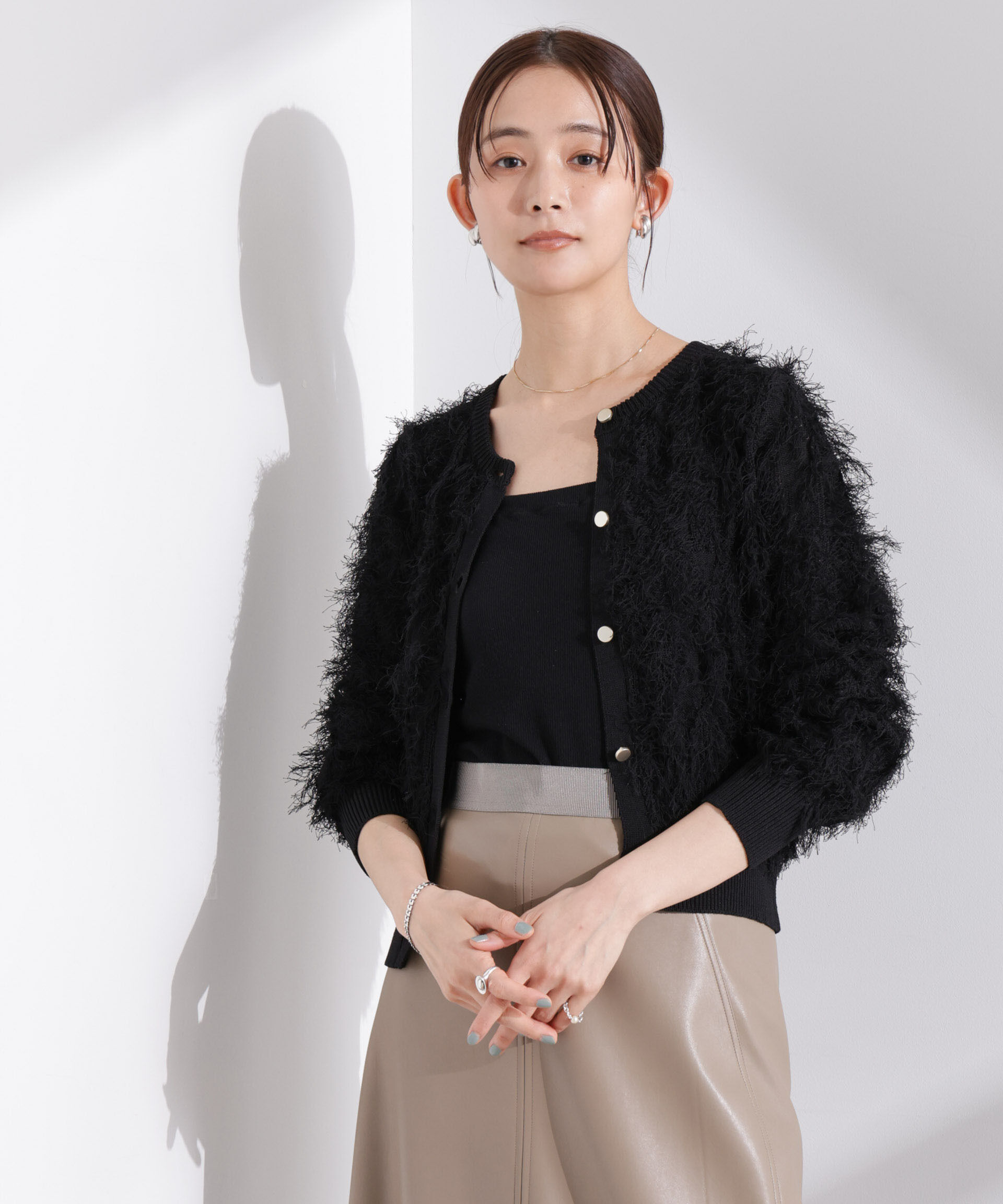 nano･universe「フリンジニットクルーネックカーディガン」|ニット・セーター|