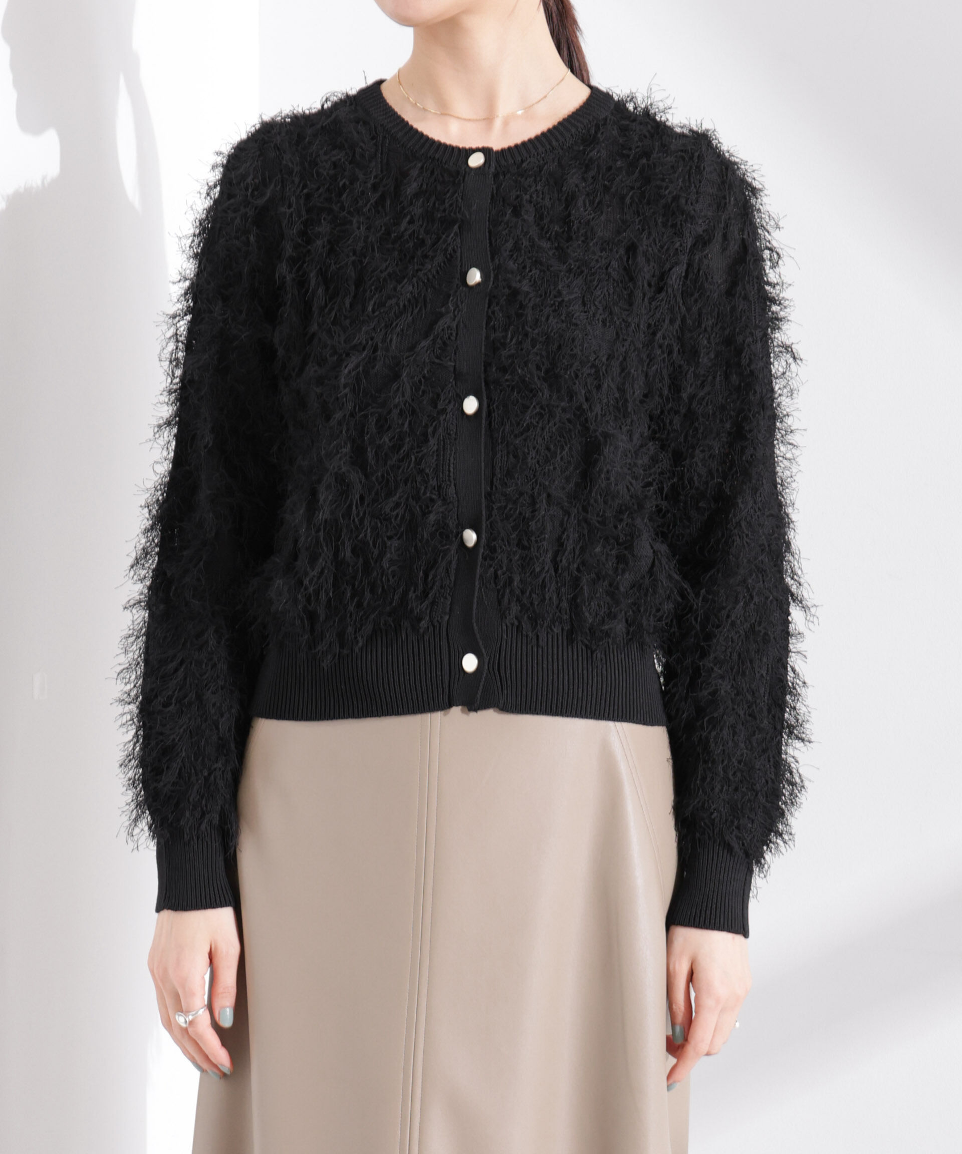 nano･universe「フリンジニットクルーネックカーディガン」|ニット・セーター|