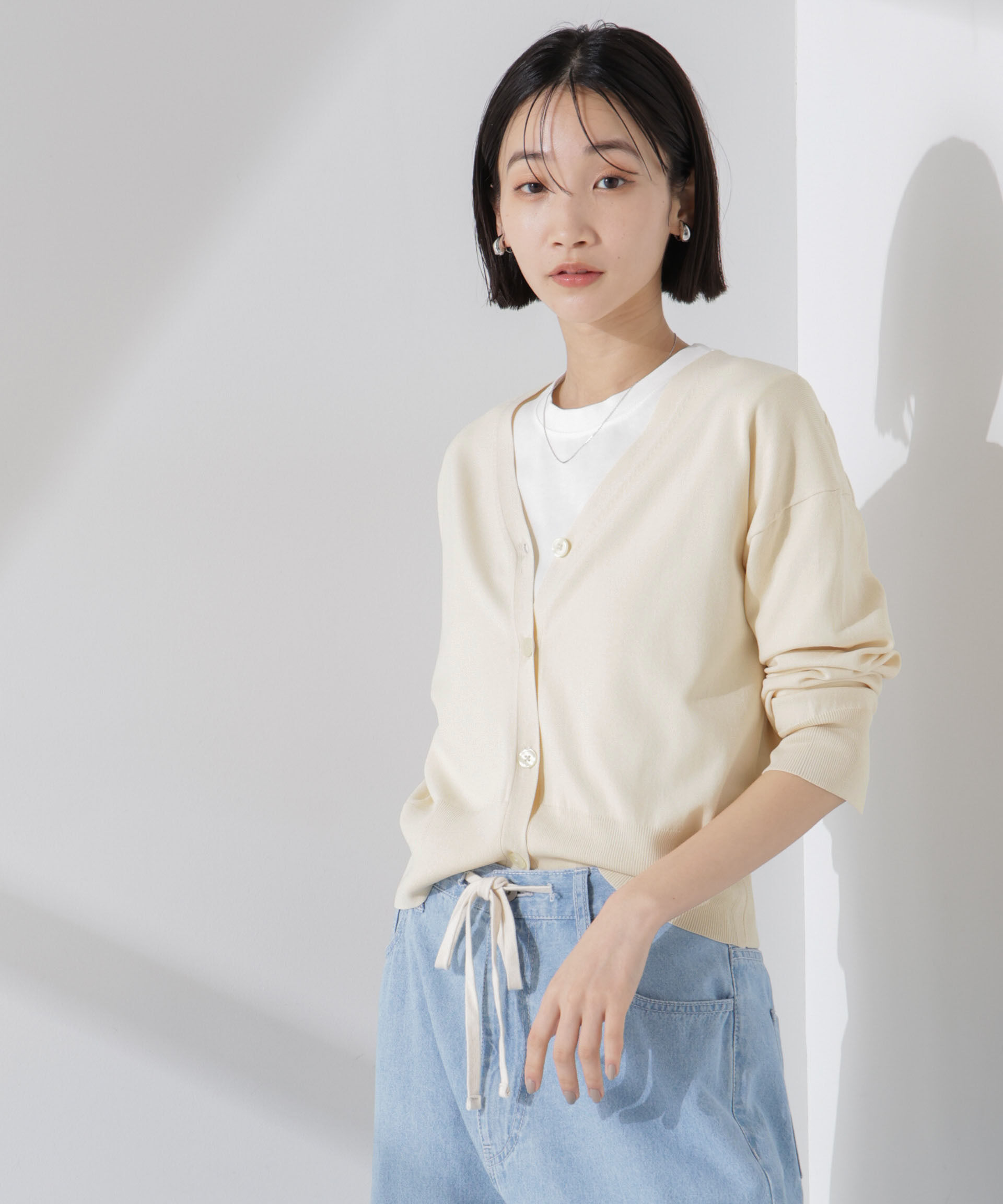 nano･universe「洗濯機洗い可UVカット接触冷感justVネックカーディガン」|ニット・セーター|アイボリー7