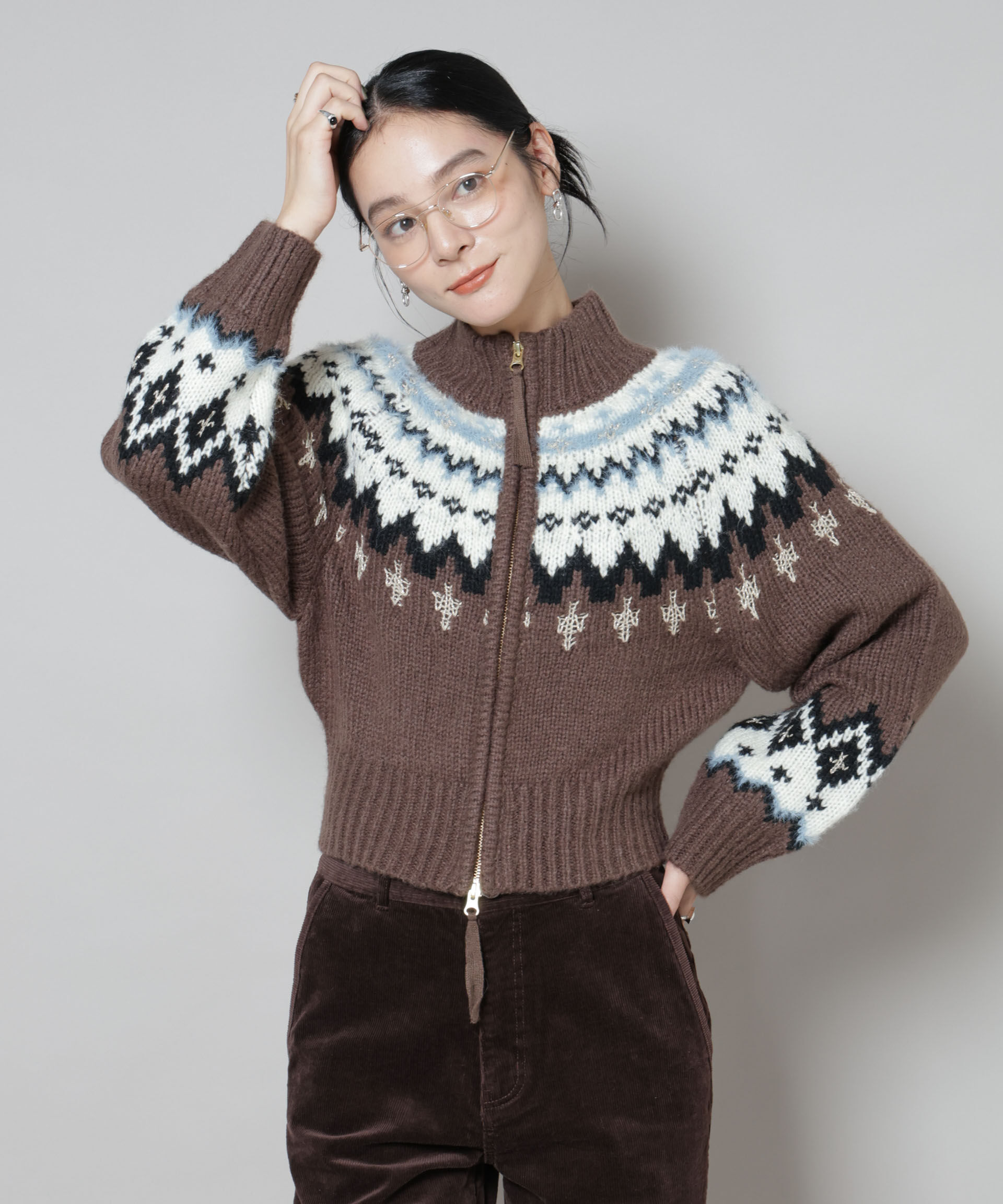 nano･universe「求心ショートzipカーディガン」|ニット・セーター|