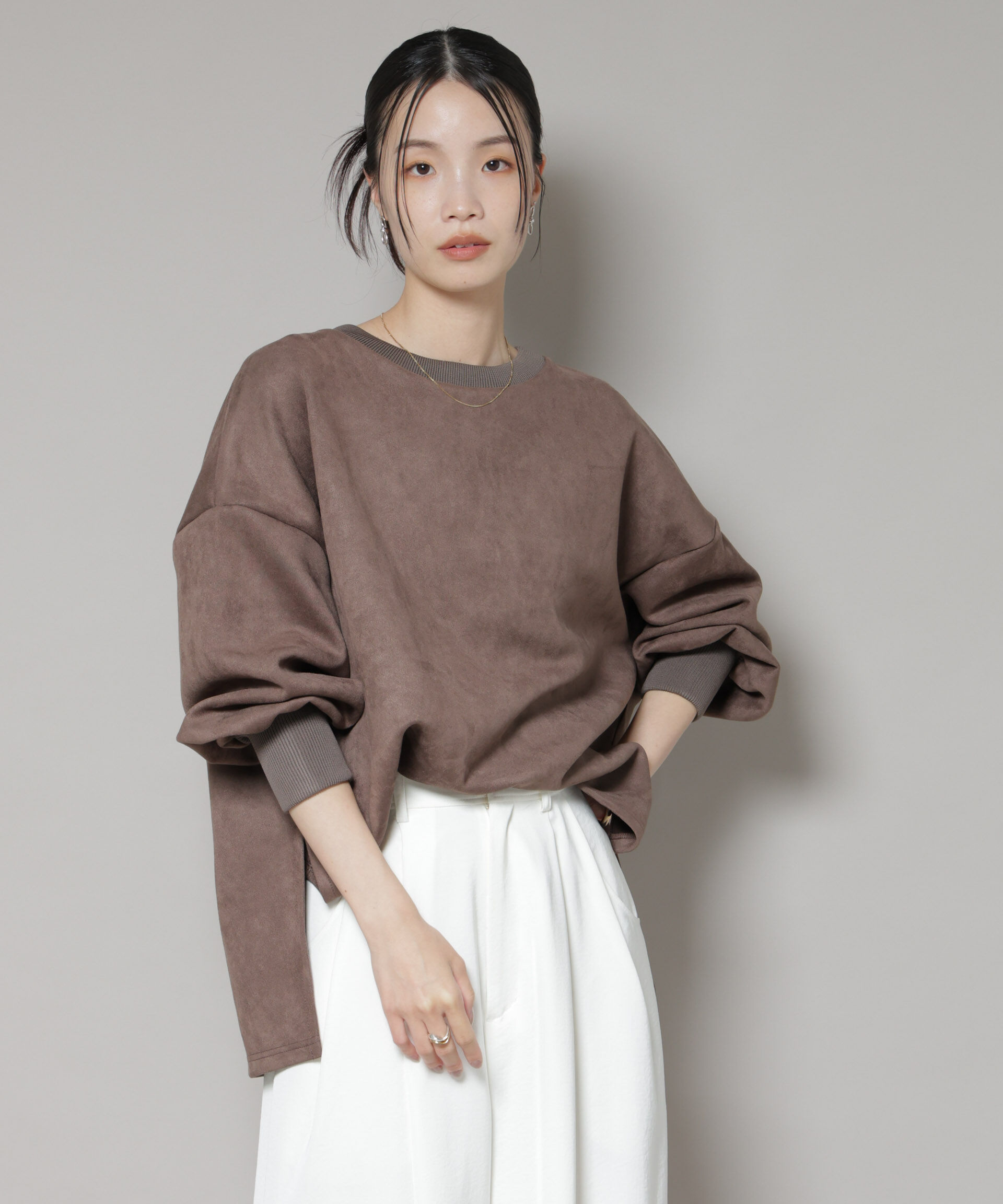nano･universe「カットスエードサイドスリットワイドプルオーバー(セットアップ可)」|Tシャツ・カットソー|モカ3