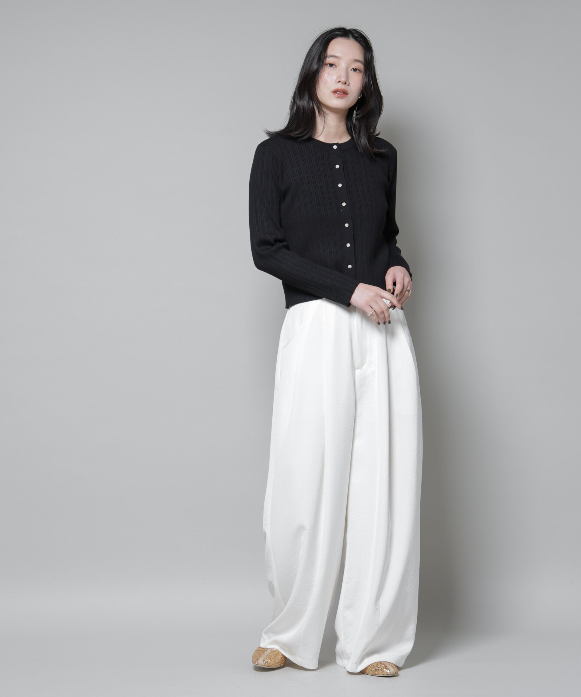 nano･universe「ホホバオイル加工ランダムリブカーディガン」|ニット・セーター|