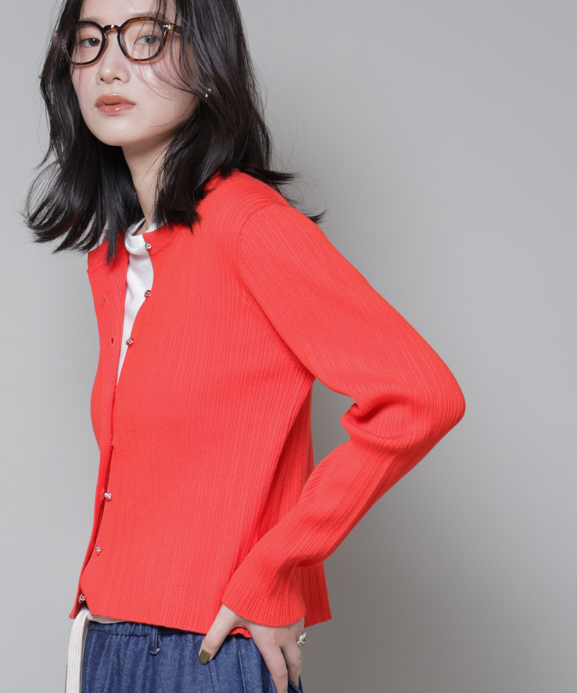 nano･universe「ホホバオイル加工ランダムリブカーディガン」|ニット・セーター|