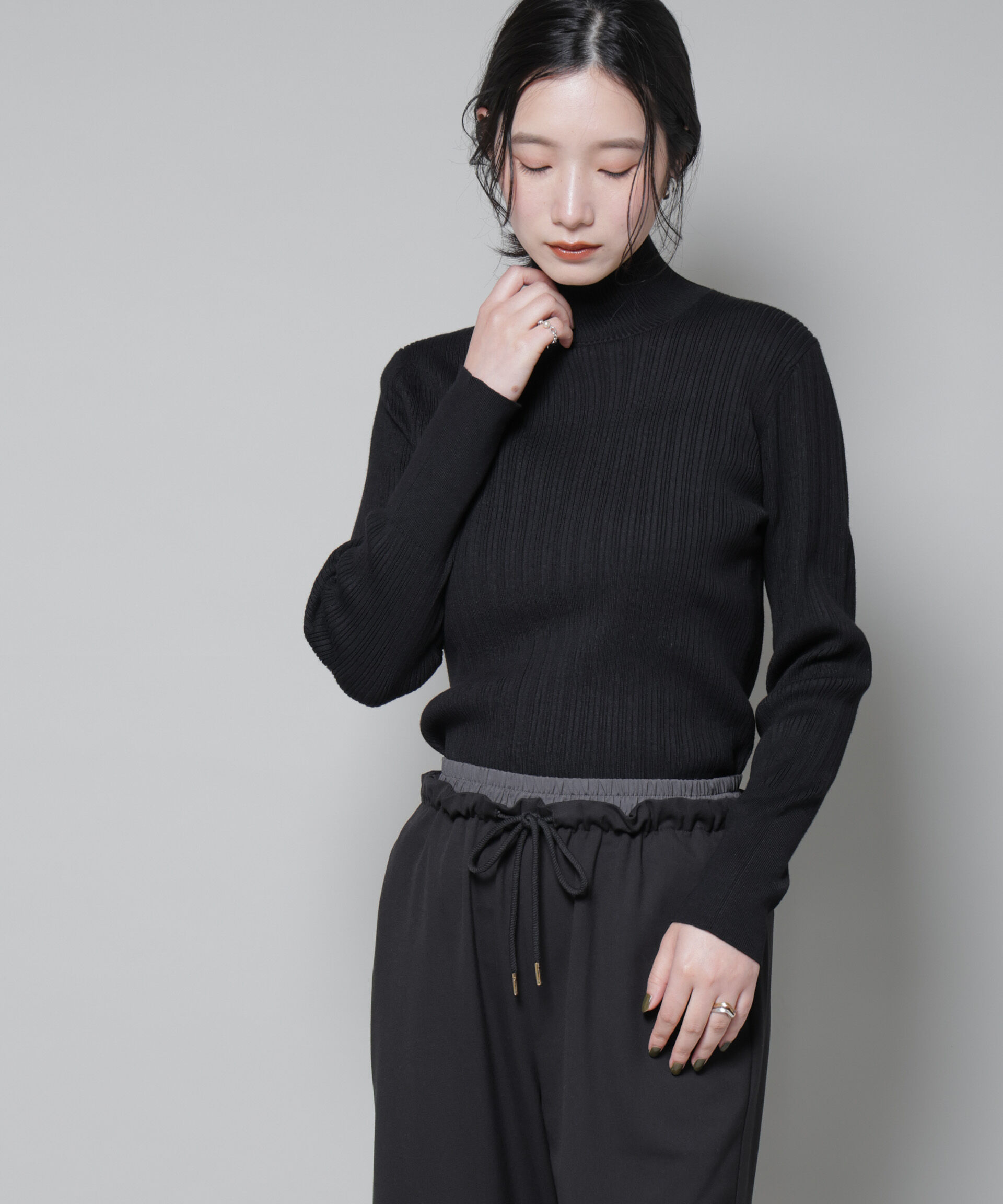 nano･universe「ホホバオイル加工ランダムリブタートルニット」|ニット・セーター|