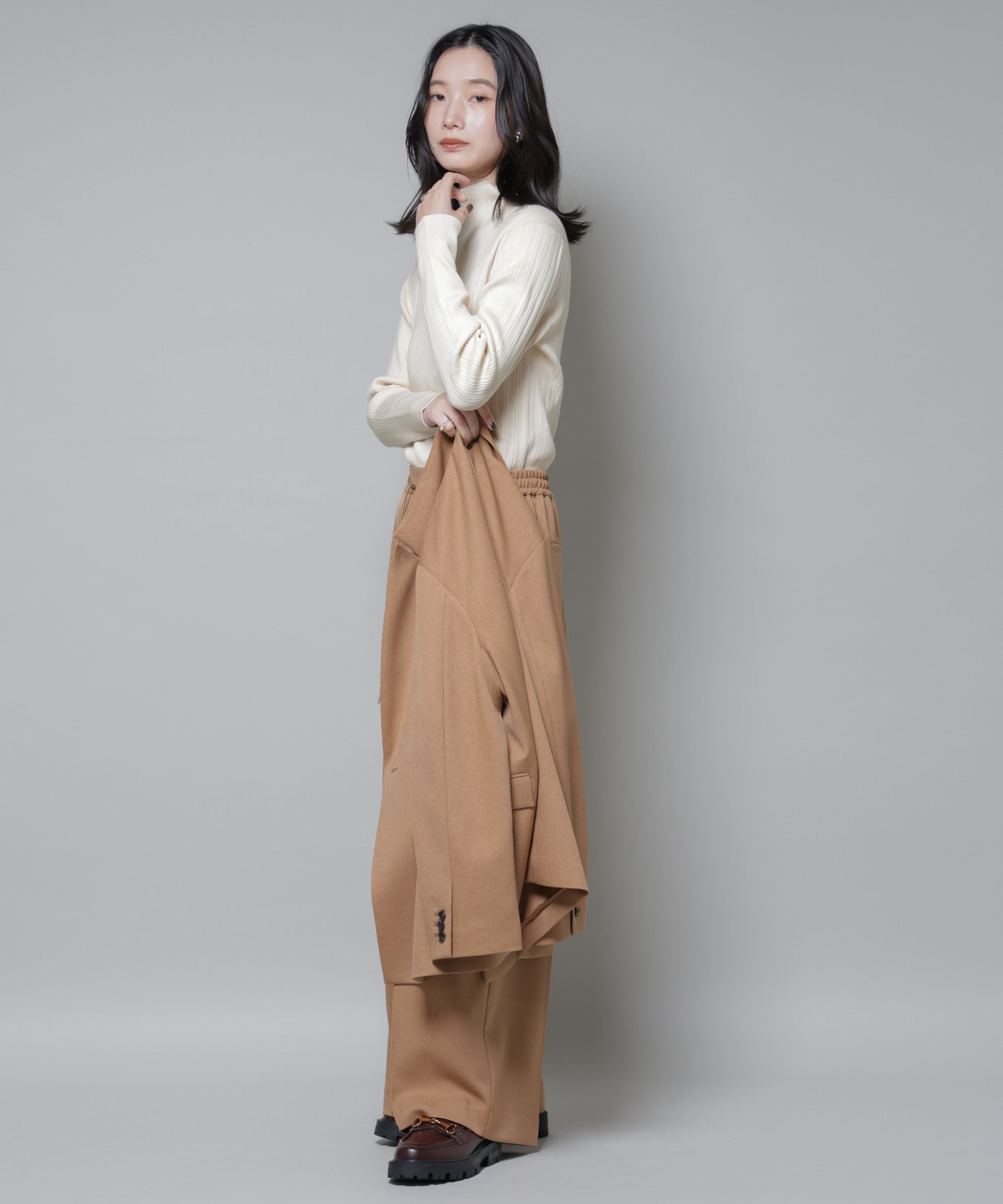 nano･universe「ホホバオイル加工ランダムリブタートルニット」|ニット・セーター|