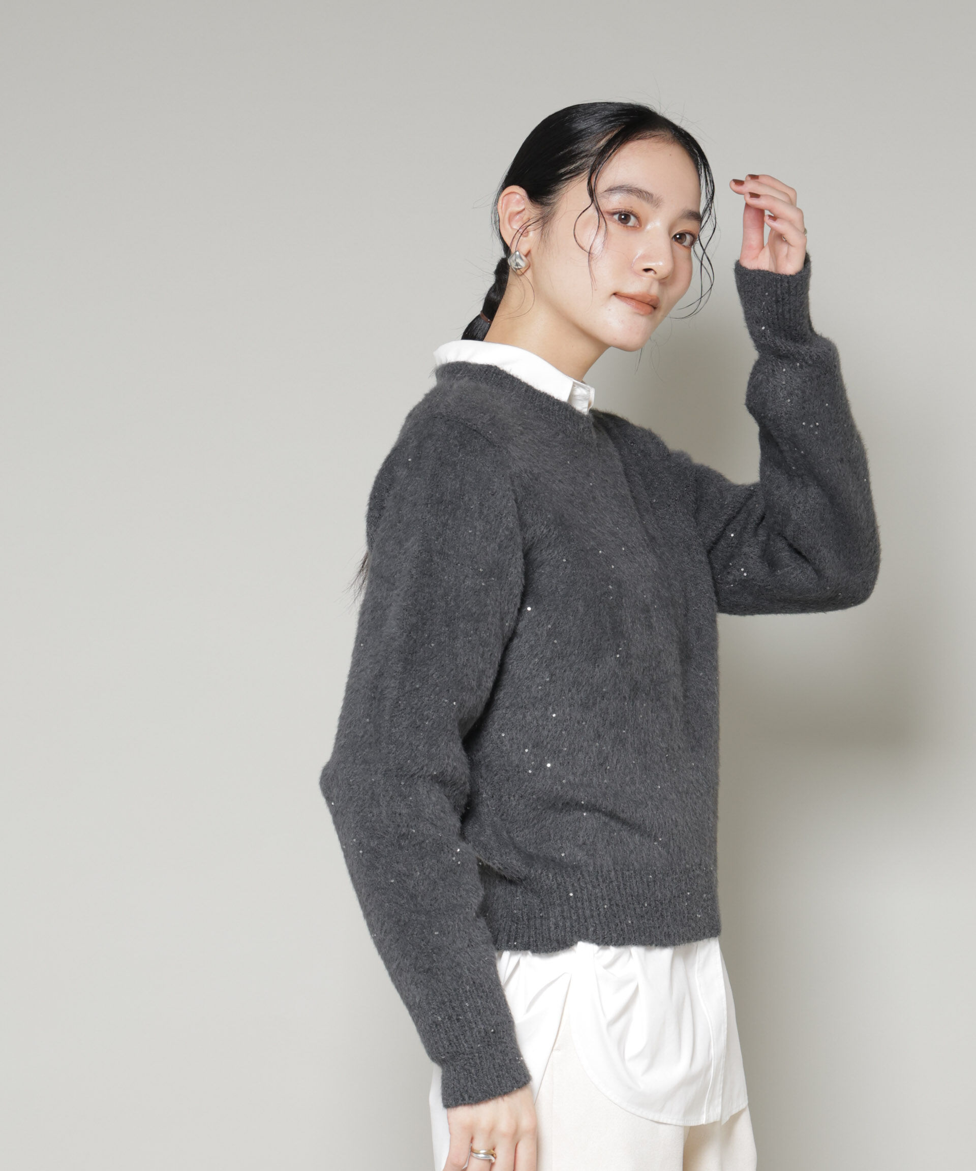 nano･universe「スパンコールフェザーニットプルオーバー」|ニット・セーター|