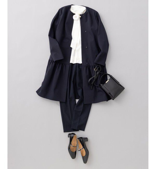 組曲「【KUMIKYOKU NAVY】ダブルクロスストレッチ ノーカラーコート」|ノーカラージャケット|