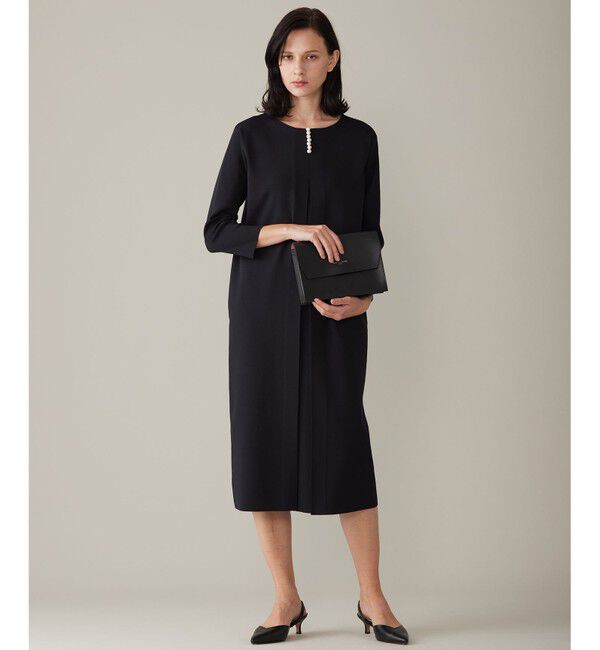 自由区「【前後着用可・洗える】パールディティールニット ワンピース」|ワンピース|