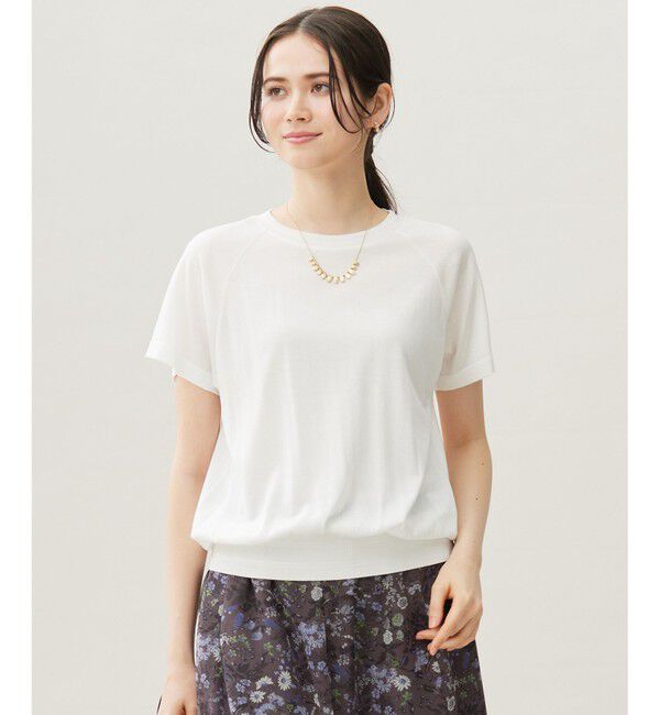 自由区「【接触冷感・UVケア・洗える】ドレーピーラグランスリーブ ニットソー」|Tシャツ・カットソー|オフホワイト