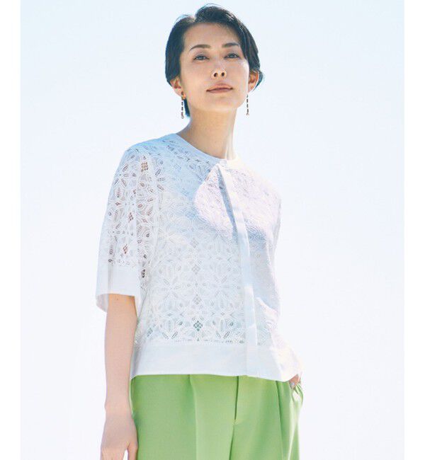 自由区「【カタログ掲載・洗える】フラワータイルレース ブラウス」|シャツ・ブラウス|オフホワイト