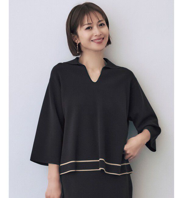 自由区「レーヨンストレッチスキッパー ニット」|ニット・セーター|ネイビー