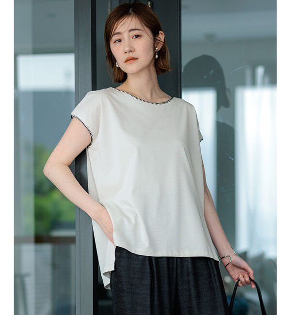 23区「【洗える】トリミングジャージー カットソー」|Tシャツ・カットソー|ベージュ系
