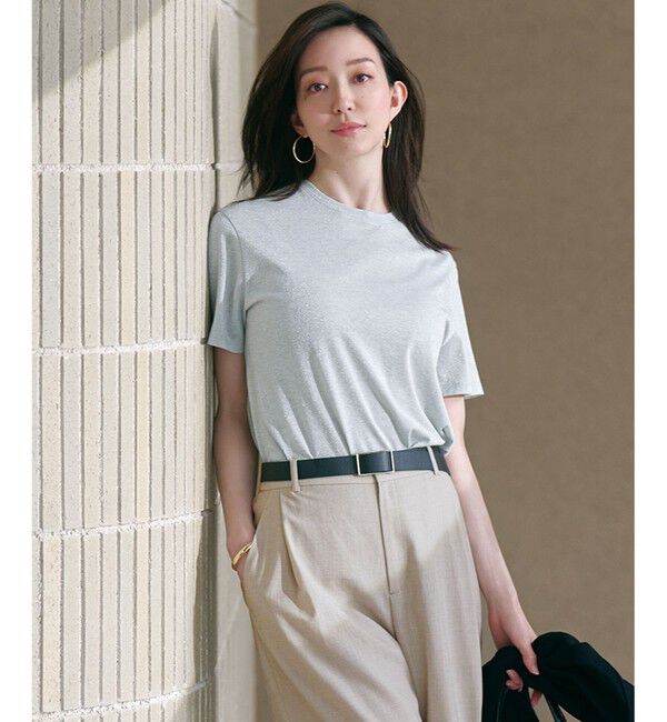 23区「【洗える】ラメジャージ TEE」|Tシャツ・カットソー|シルバー系