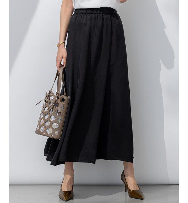 23区「【接触冷感/洗える】フィブリルツイル ギャザー スカート」|スカート|ブラック系