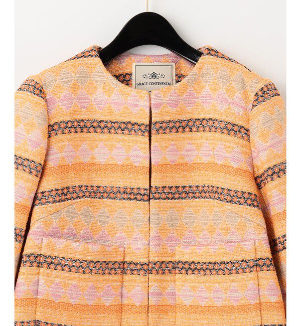 GRACE CONTINENTAL「エスニックジャガードジャケット」|ノーカラージャケット|