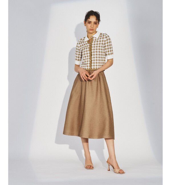  「チェックニットタフタワンピース」|ワンピース|カーキ