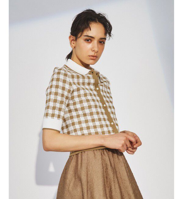  「チェックニットタフタワンピース」|ワンピース|