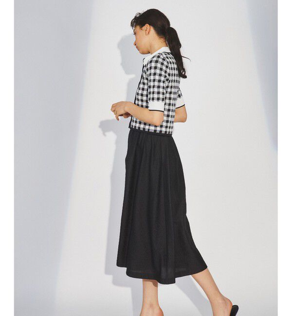  「チェックニットタフタワンピース」|ワンピース|ブラック