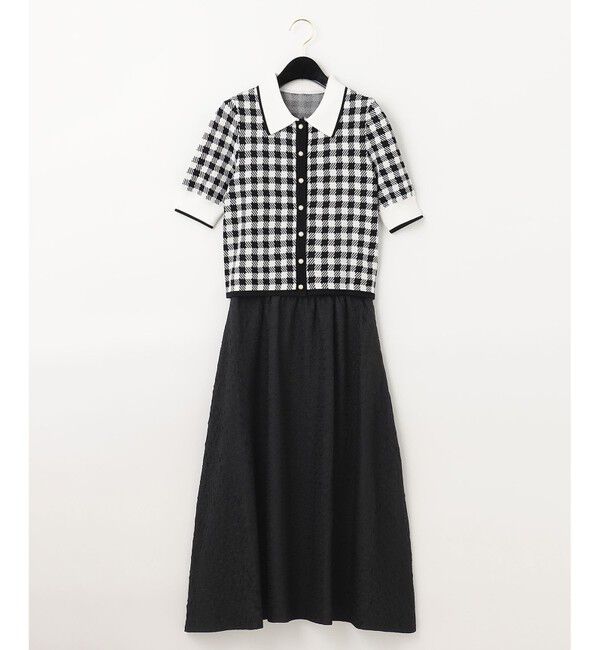  「チェックニットタフタワンピース」|ワンピース|