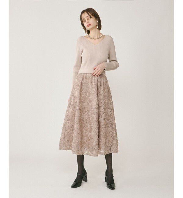 GRACE CONTINENTAL「テープ刺繍ニットワンピース」|ワンピース|ベージュ