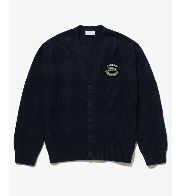LACOSTE「トーナルアーガイル柄 Vネックコットンニットカーディガン」|カーディガン|