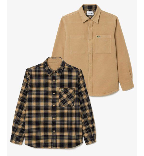 LACOSTE「無地?チェックリバーシブルシャツ」|シャツ・ブラウス|ベージュ
