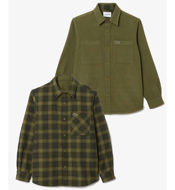 LACOSTE「無地?チェックリバーシブルシャツ」|シャツ・ブラウス|カーキ