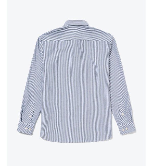 LACOSTE「消臭 速乾 UVカット コットン&times;リサイクルポリエステル ストライプ 長袖レギュラーカラーシャツ」|シャツ・ブラウス|