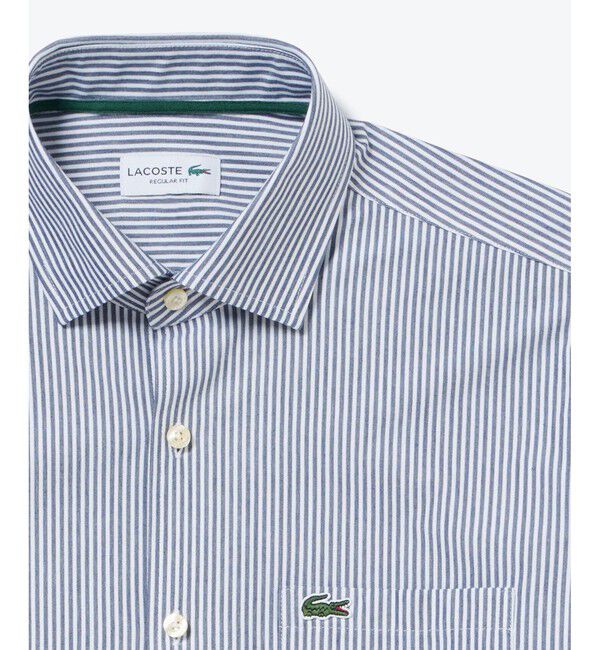 LACOSTE「消臭 速乾 UVカット コットン&times;リサイクルポリエステル ストライプ 長袖レギュラーカラーシャツ」|シャツ・ブラウス|